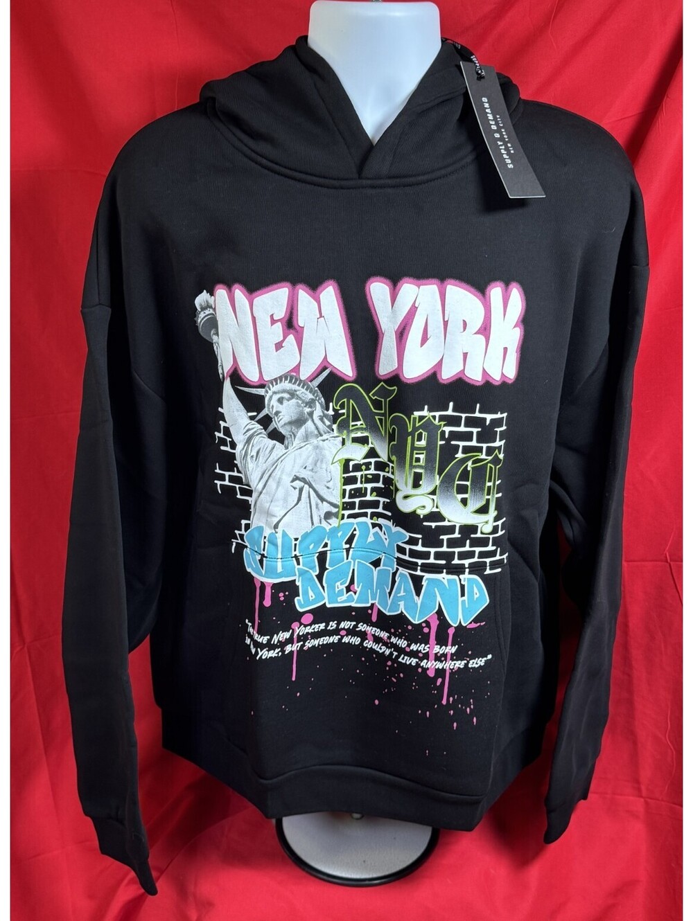 Supply & Demand New York City Pullover Hoodie Black Graphic Y2K Mens XL NWT